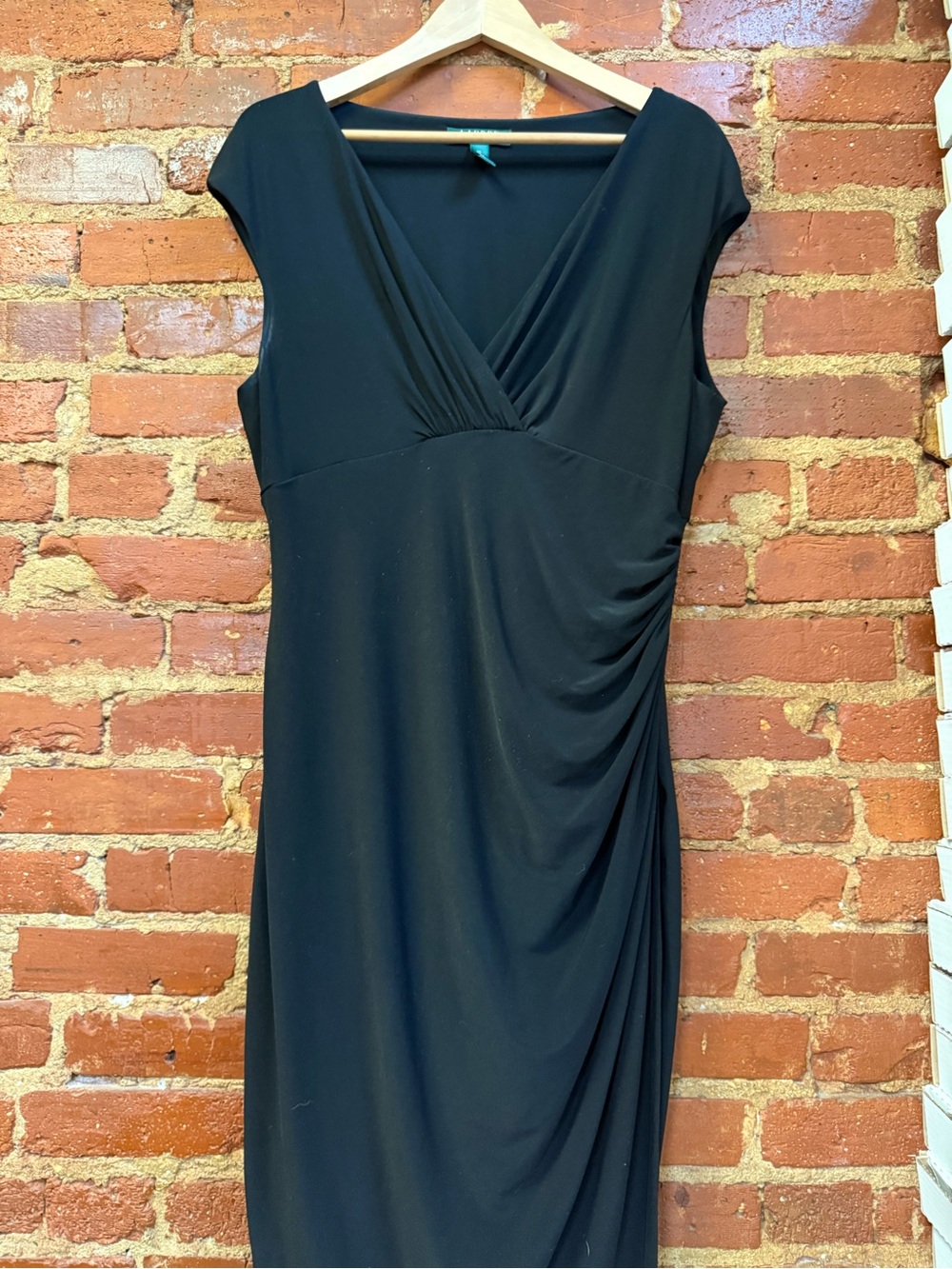 Ralph Lauren Black V-Neck Ruched Sheath Dress